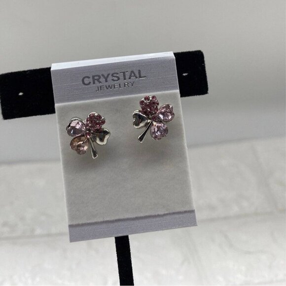 Crystal Jewelry Four Leaf Clover Earrings Pink & Silver Tone Swarovski Crystals - Picture 5 of 8